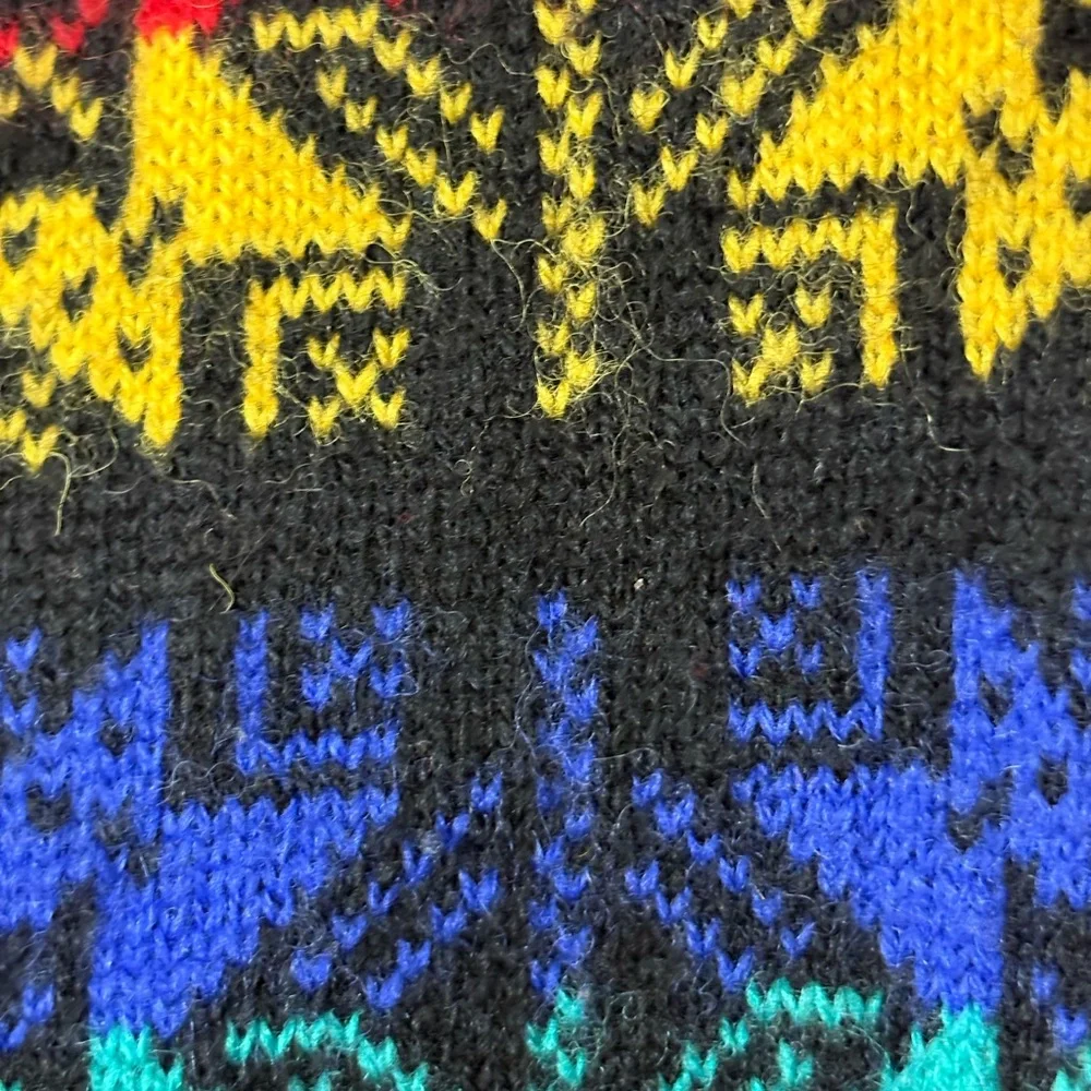 Vintage Cambridge Dry Goods Shetland Wool Black Rainbow Star Snowflake Sweater M - Picture 6 of 16